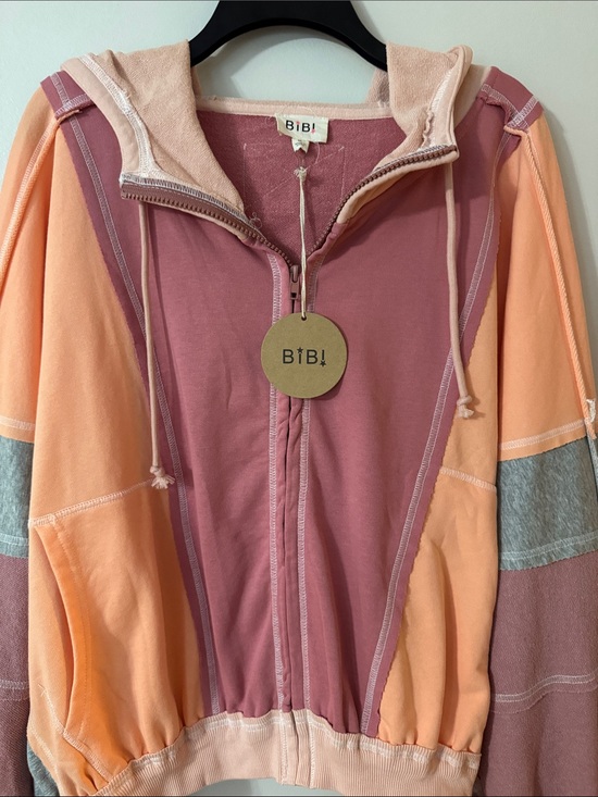 BiBi Tops - BiBi Colorblock Hooded Zip Bomber sweatshirt jacket in Rose and Peach NEW SHARP